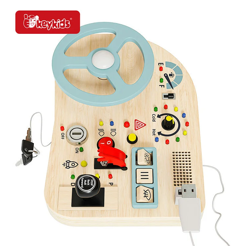 Educational play Car Driving Busy Board Wooden Montessori Toys Steering Wheel for Toddlers W12D559