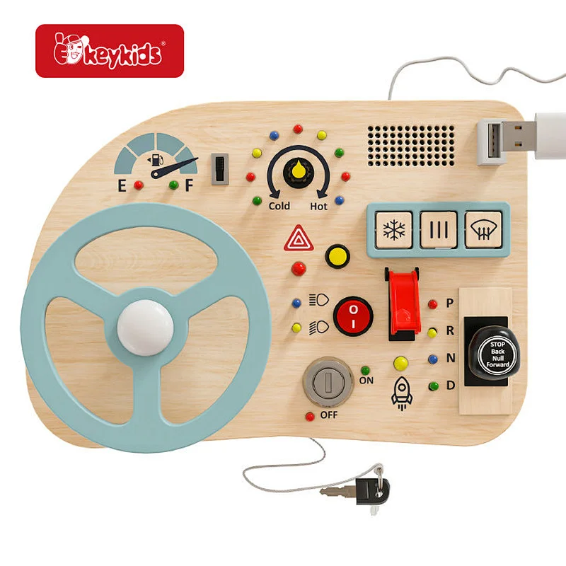Educational play Car Driving Busy Board Wooden Montessori Toys Steering Wheel for Toddlers W12D559